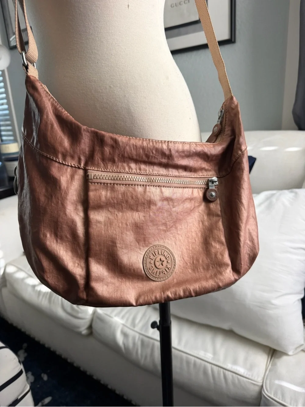 Women's Metallic Rose Crossbody Bag - Adjustable Strap